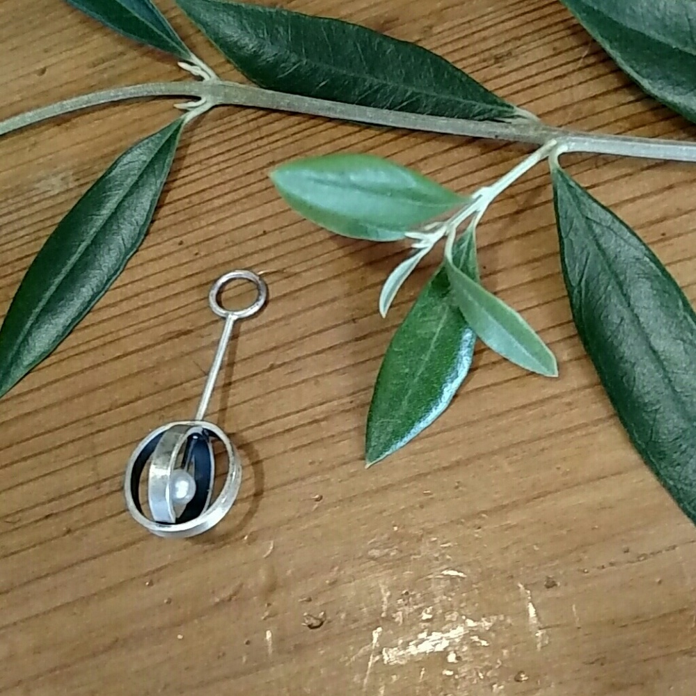 Vintage Silver and Authentic Pearl Orb Pendant